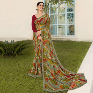Dusty Green Partywear Printed Georgette Saree