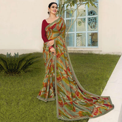 Dusty Green Partywear Printed Georgette Saree