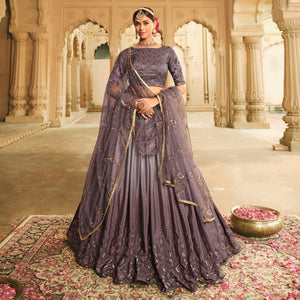 Dusty Grey Sequins Embroidered Art Silk Lehenga Choli