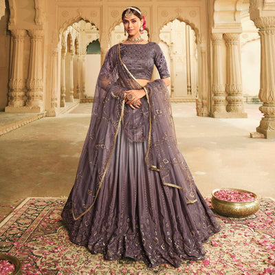 Dusty Grey Sequins Embroidered Art Silk Lehenga Choli