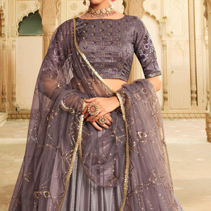 Dusty Grey Sequins Embroidered Art Silk Lehenga Choli