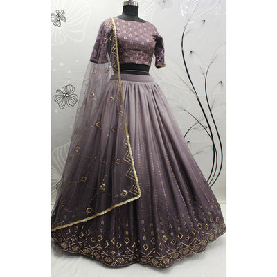 Dusty Grey Sequins Embroidered Art Silk Lehenga Choli