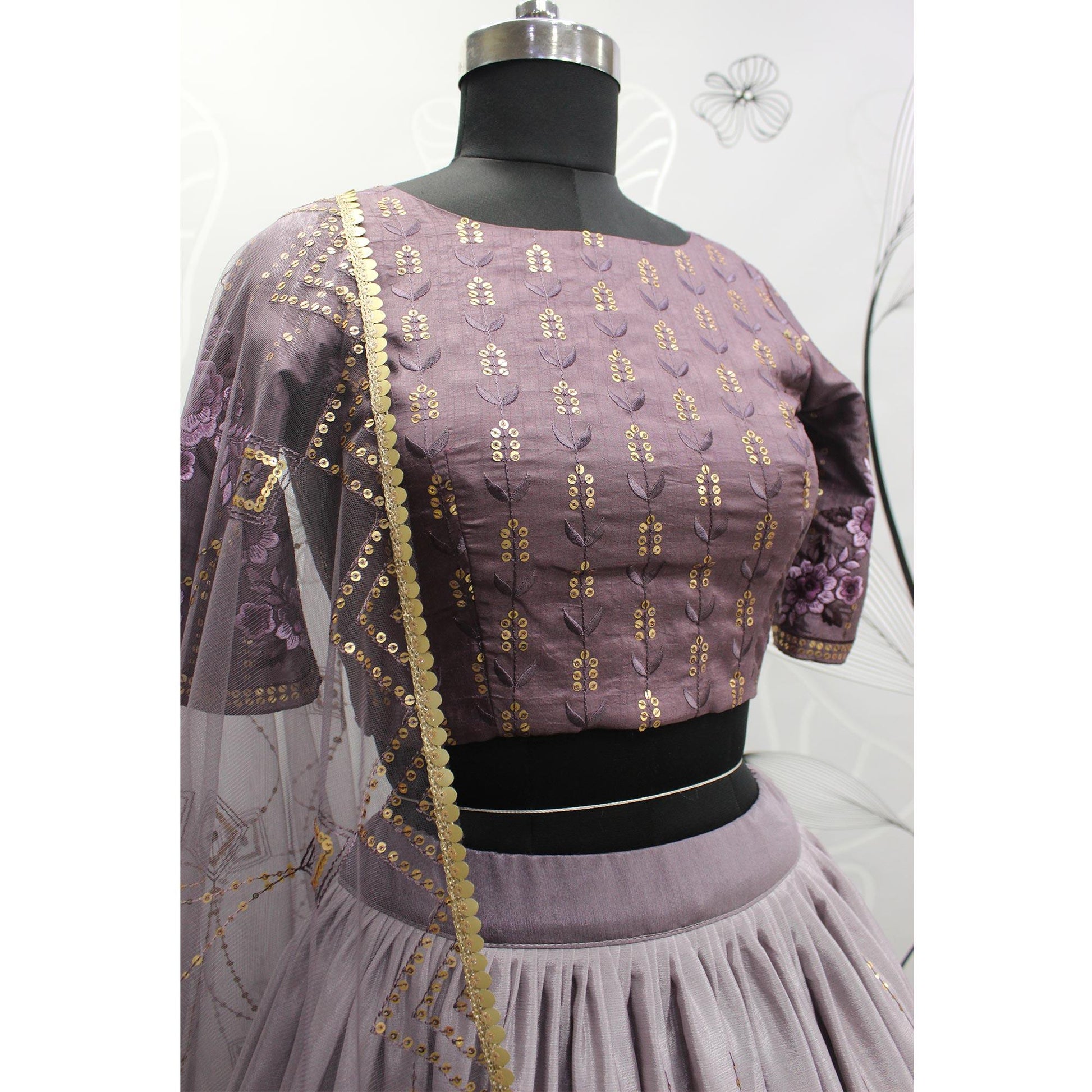 Dusty Grey Sequins Embroidered Art Silk Lehenga Choli