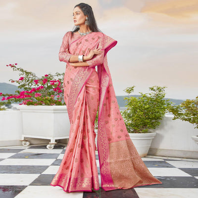 Dusty Pink Casual Wear Woven Cotton Handloom Saree