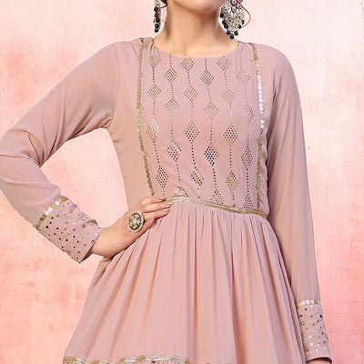 Dusty Pink Golden Sequins Georgette Anarkali Partywear Gown