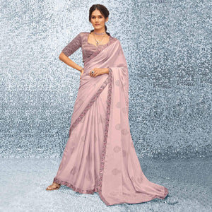 Dusty Pink Sequins Embroidered Chiffon Saree