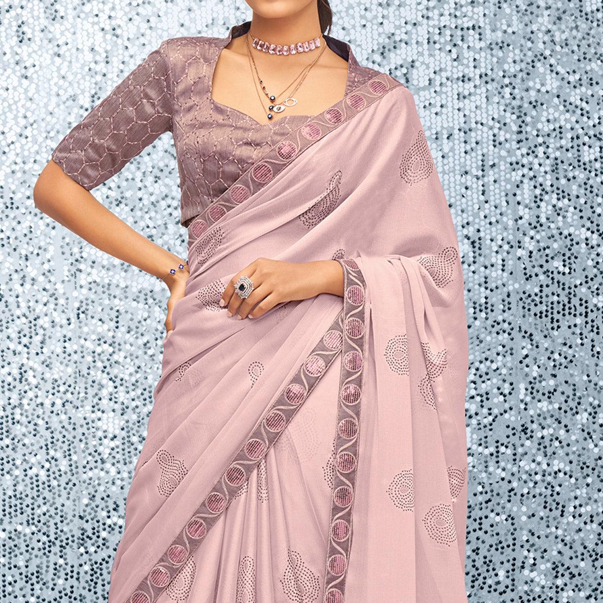 Dusty Pink Sequins Embroidered Chiffon Saree
