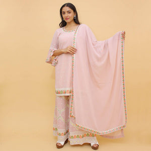 Dusty Pink Sequins Embroidered With Foil Georgette Sharara Suit
