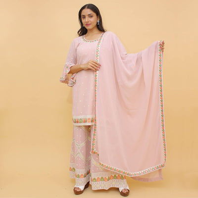 Dusty Pink Sequins Embroidered With Foil Georgette Sharara Suit