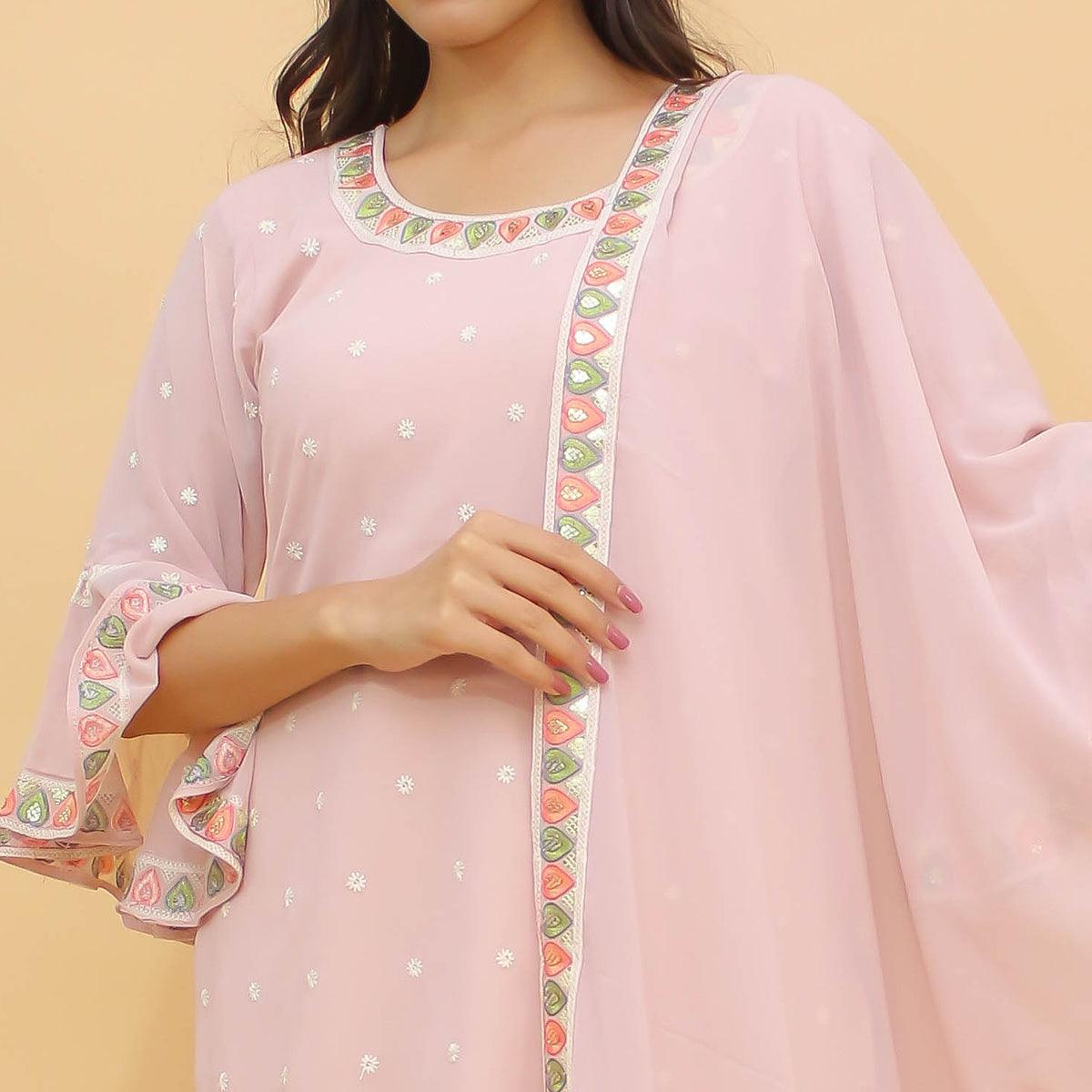Dusty Pink Sequins Embroidered With Foil Georgette Sharara Suit
