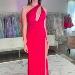 Jersey Fitted One Shoulder Slit Gown by Jovani 02543