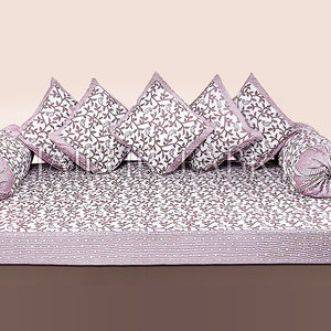 Brown Polka Dots Border and Leaf Print Cotton Diwan Set