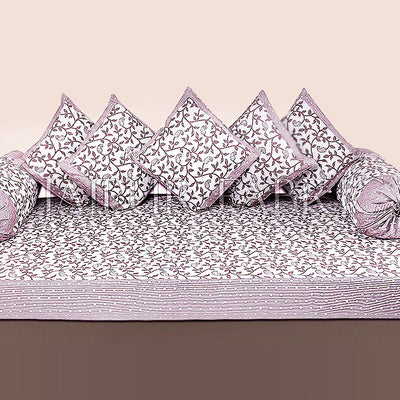 Brown Polka Dots Border and Leaf Print Cotton Diwan Set