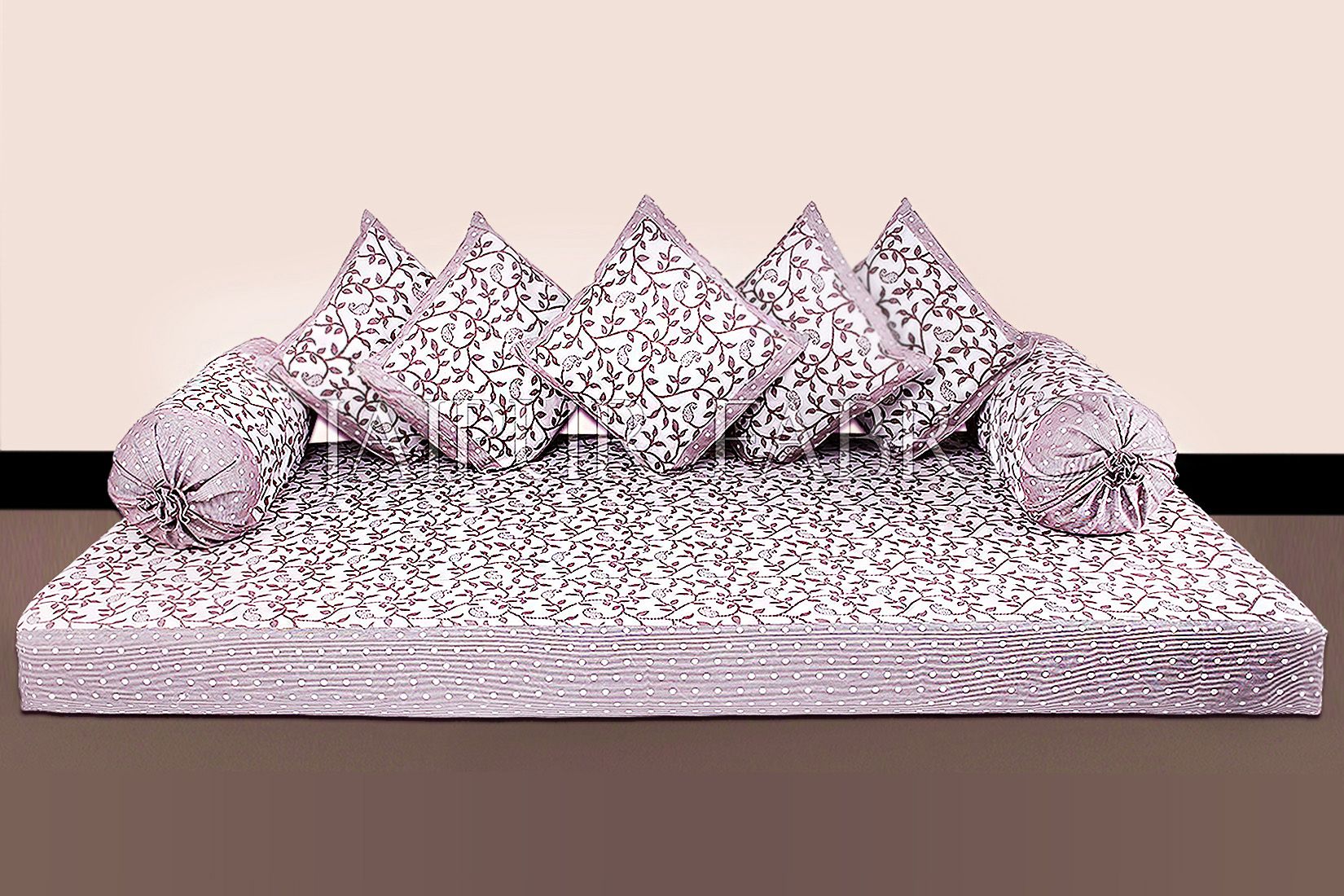 Brown Polka Dots Border and Leaf Print Cotton Diwan Set