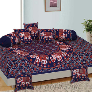 Orange Elephant Print Pure Cotton Bohemian Mandala Diwan Set