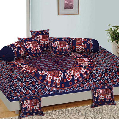 Orange Elephant Print Pure Cotton Bohemian Mandala Diwan Set
