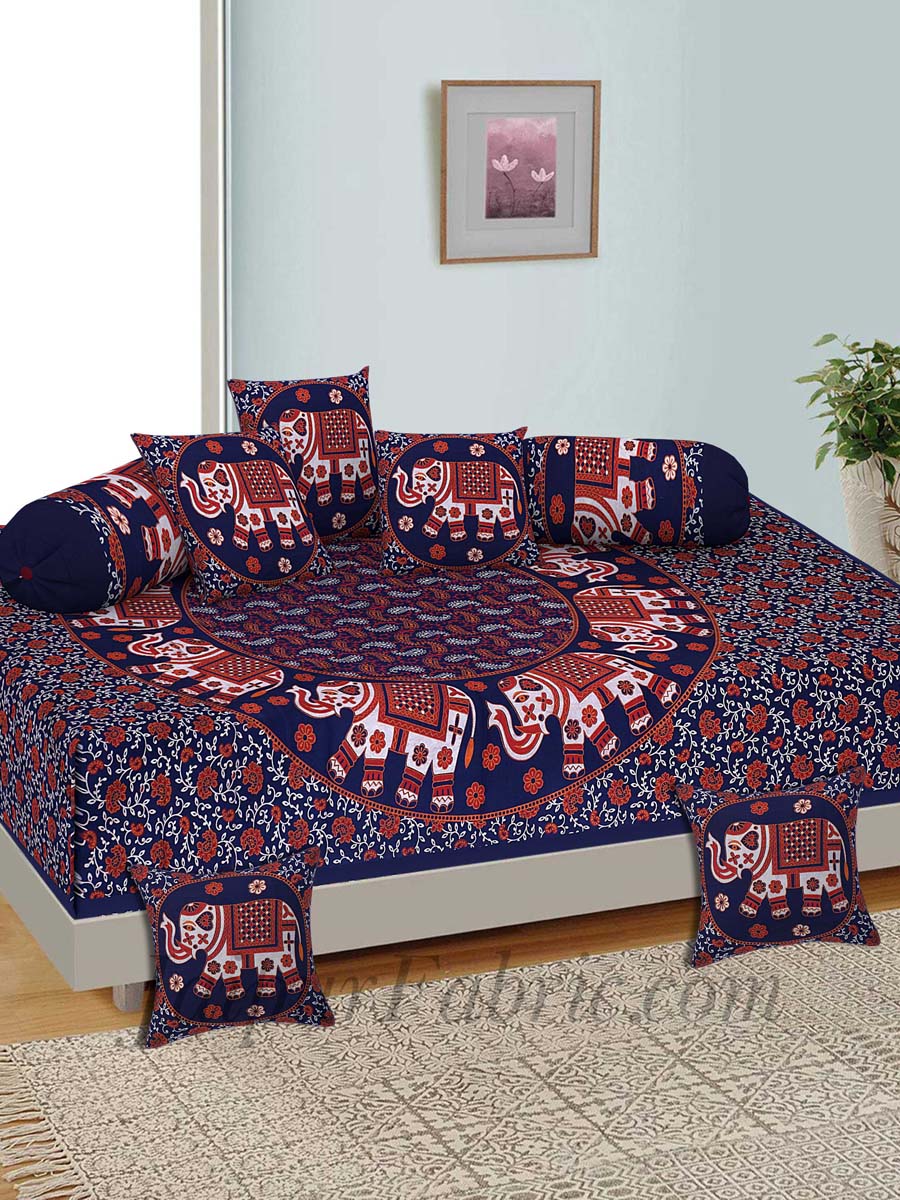 Orange Elephant Print Pure Cotton Bohemian Mandala Diwan Set