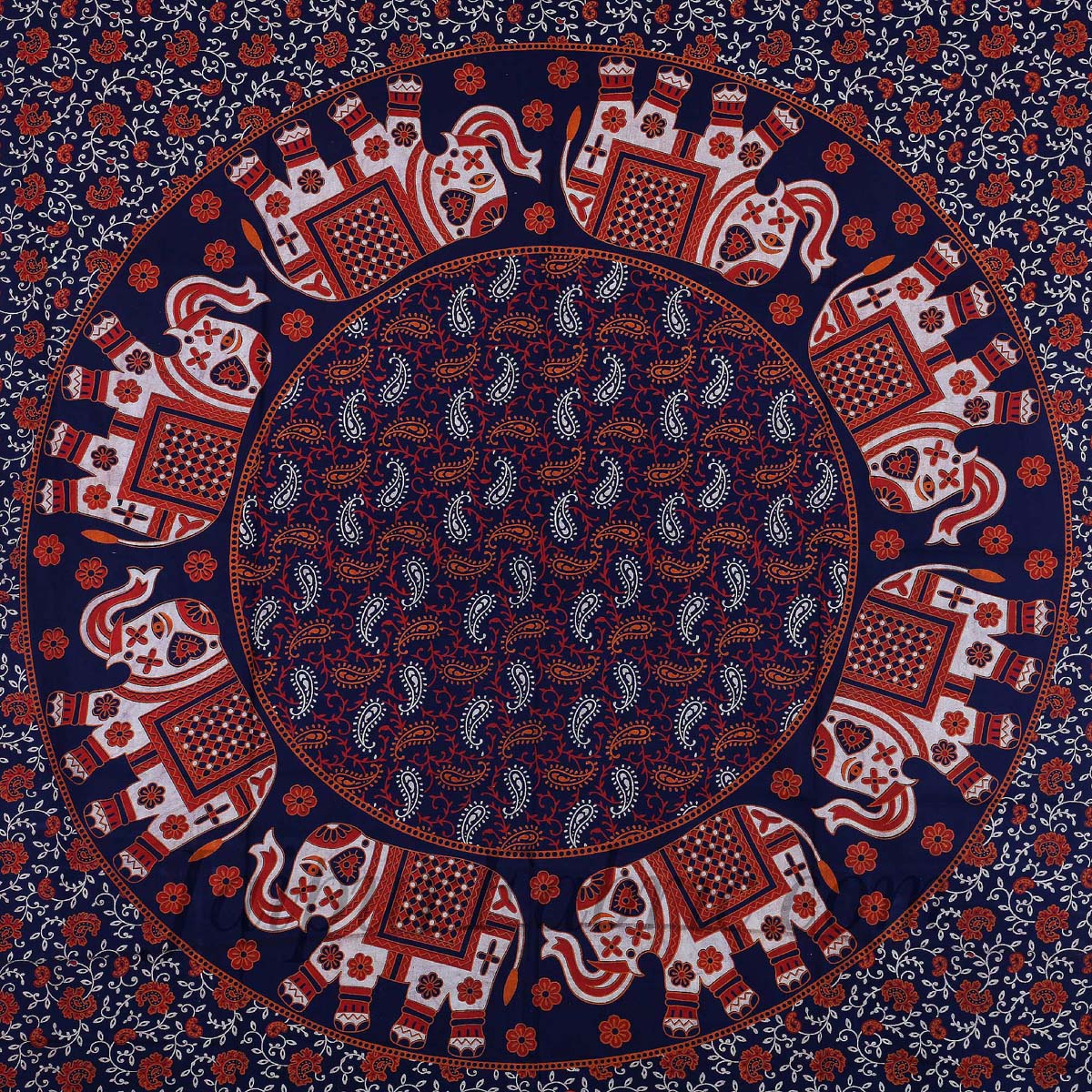 Orange Elephant Print Pure Cotton Bohemian Mandala Diwan Set