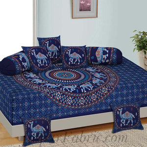 Blue Camel Print Pure Cotton Bohemian Mandala Diwan Set