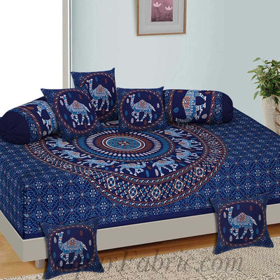 Blue Camel Print Pure Cotton Bohemian Mandala Diwan Set