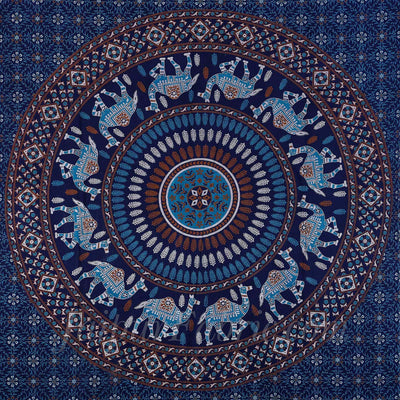 Blue Camel Print Pure Cotton Bohemian Mandala Diwan Set