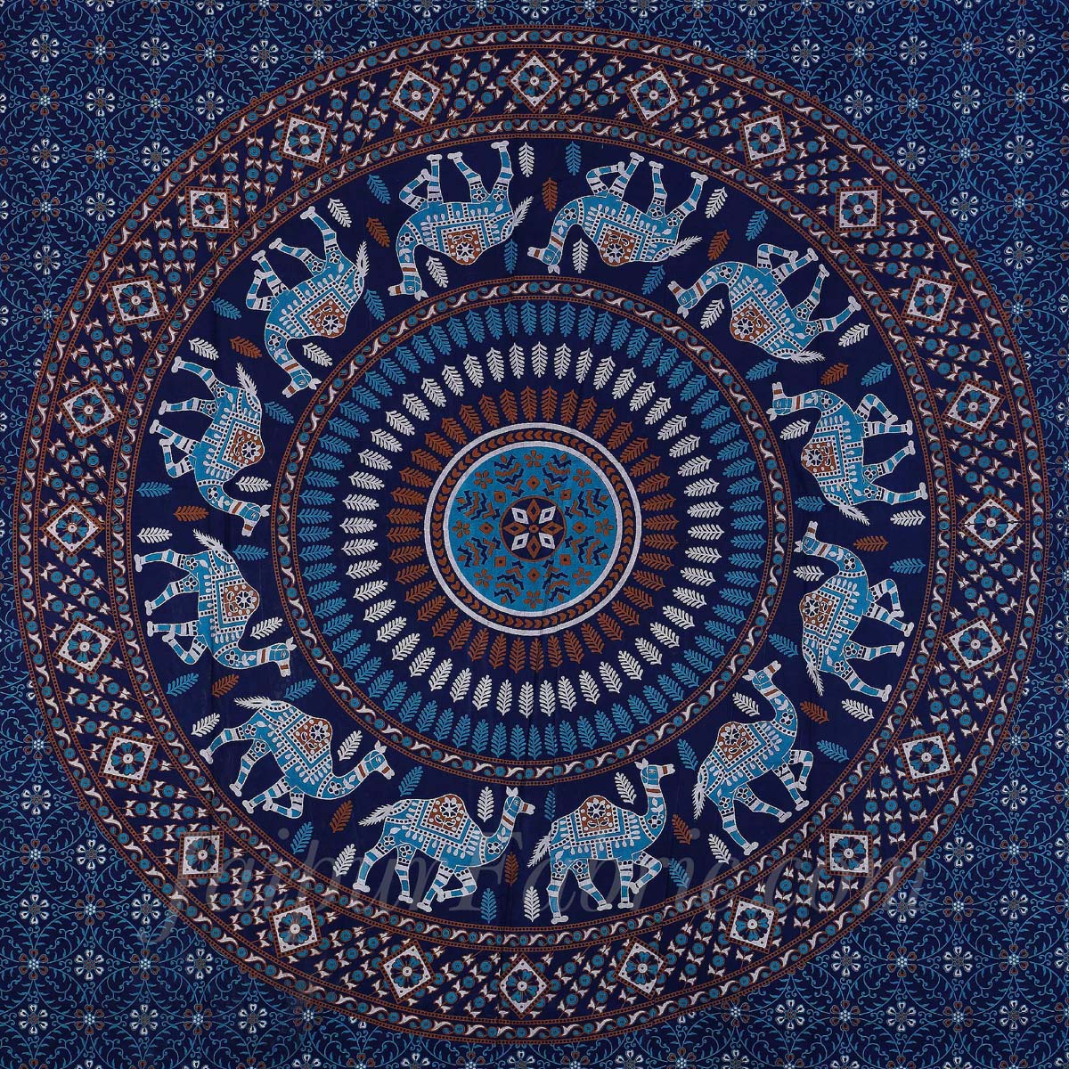 Blue Camel Print Pure Cotton Bohemian Mandala Diwan Set