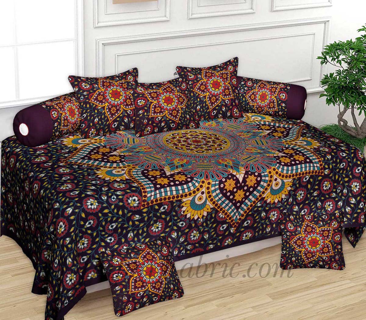 Mauve Rangoli Print Pure Cotton Bohemian Mandala Diwan Set