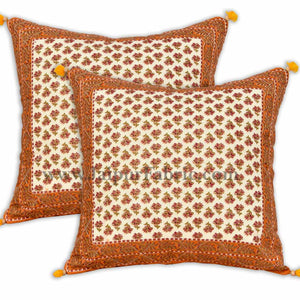 Orange Border Cream Base Small Tree Pattern With Golden Print  Diwan Set