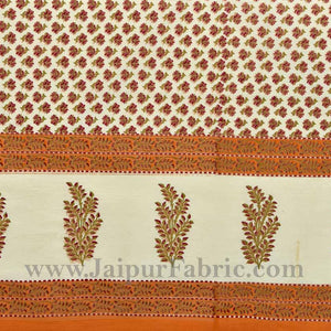 Orange Border Cream Base Small Tree Pattern With Golden Print  Diwan Set