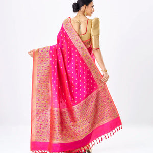 Hot Pink Handwoven Banarasi Silk Saree With Kamalam Motifs