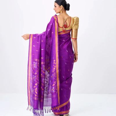 Purple Handloom Uppada Silk Saree With Zari Buttas