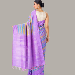 Lavender Handloom Kanchipuram Silk Saree With Multi Stripes