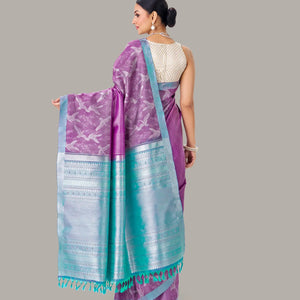 Lilac Handloom Kanchipuram Silk Saree With Bird Motifs