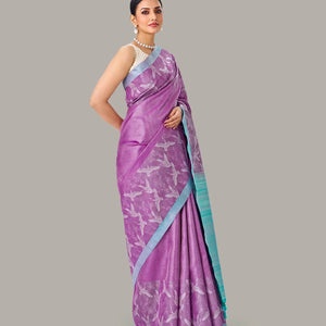 Lilac Handloom Kanchipuram Silk Saree With Bird Motifs