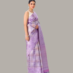 Lavender Handloom Kanchipuram Silk Saree With Zari Checks