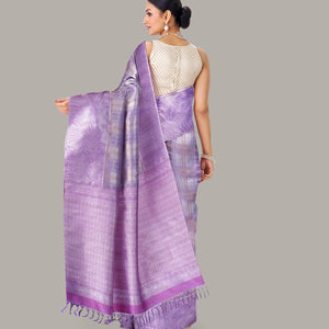 Lavender Handloom Kanchipuram Silk Saree With Zari Checks
