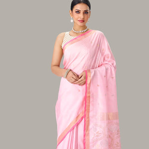 Baby Pink Handloom Uppada Silk Saree With Zari Buttas