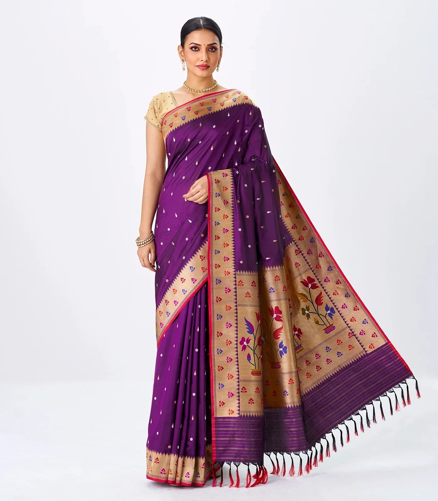 Magenta Handwoven Banarasi Silk Saree With Flower Motifs