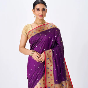 Magenta Handwoven Banarasi Silk Saree With Flower Motifs