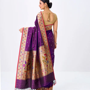 Magenta Handwoven Banarasi Silk Saree With Flower Motifs