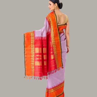 Off White Handloom Kanchipuram Korvai Silk Saree With Checks