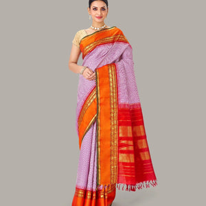 Off White Handloom Kanchipuram Korvai Silk Saree With Checks