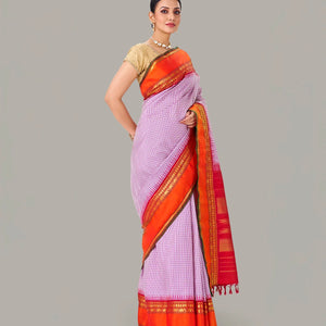 Off White Handloom Kanchipuram Korvai Silk Saree With Checks