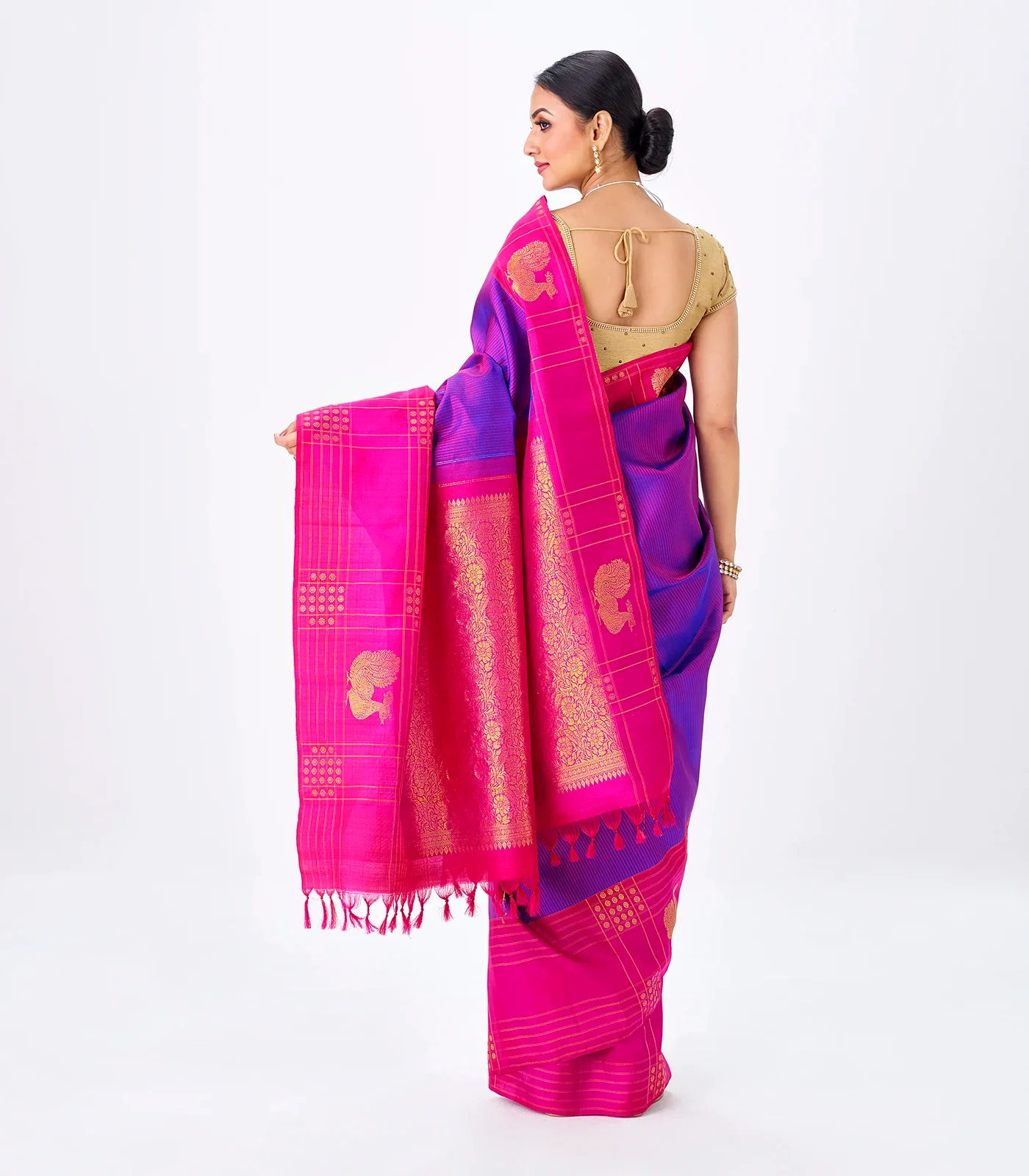 Purple Handloom Kanchipuram Silk Saree With Zari Stripes