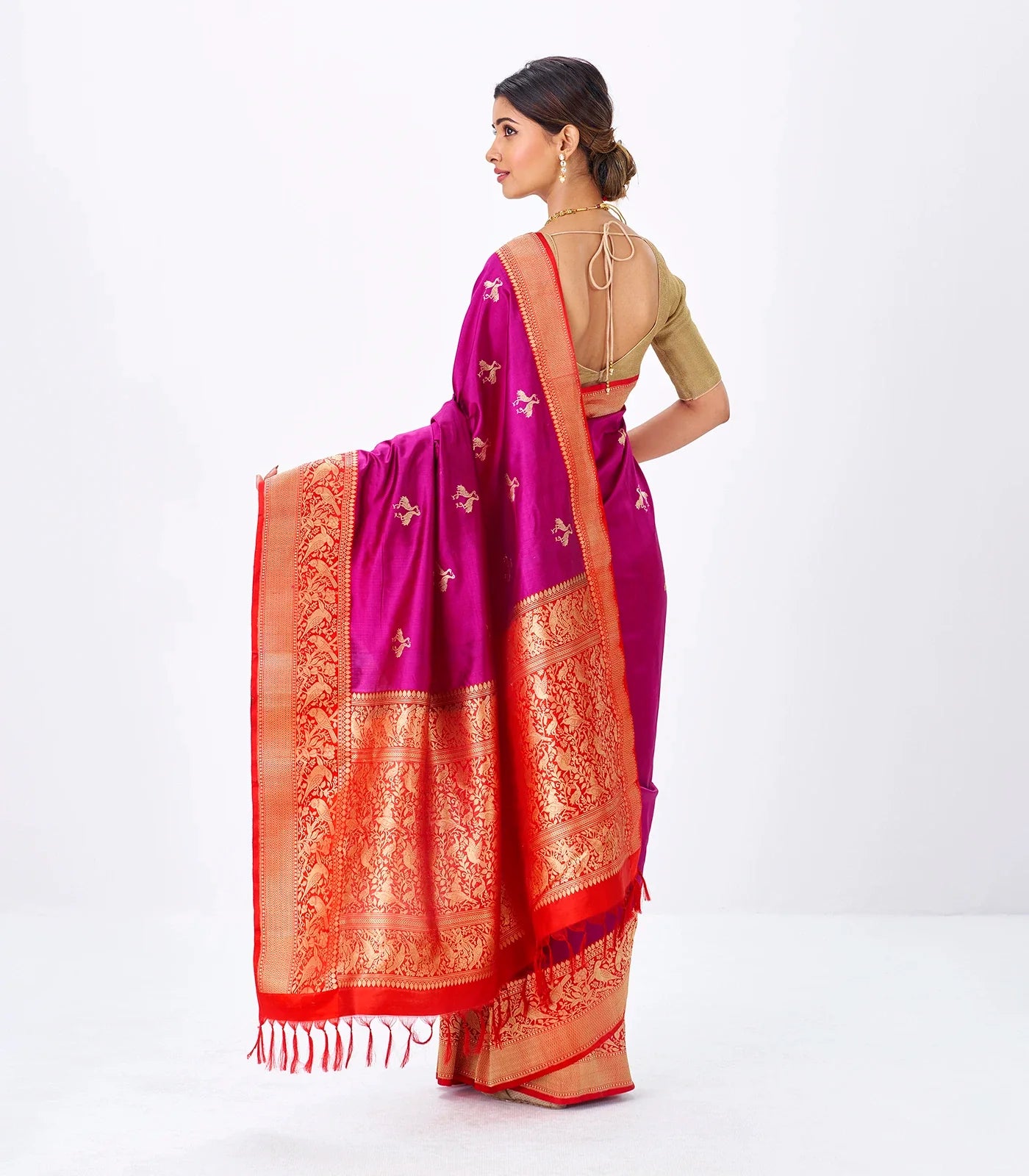 Purple Handloom Banarasi Silk Saree With Bird Buttas