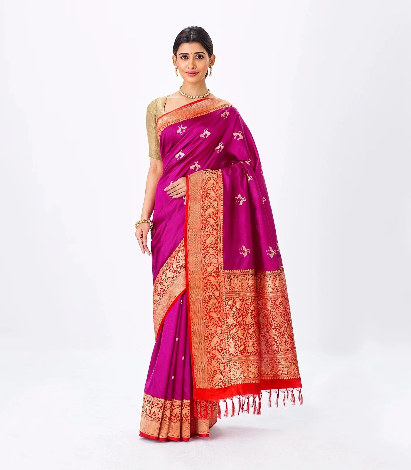 Purple Handloom Banarasi Silk Saree With Bird Buttas