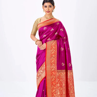 Purple Handloom Banarasi Silk Saree With Bird Buttas