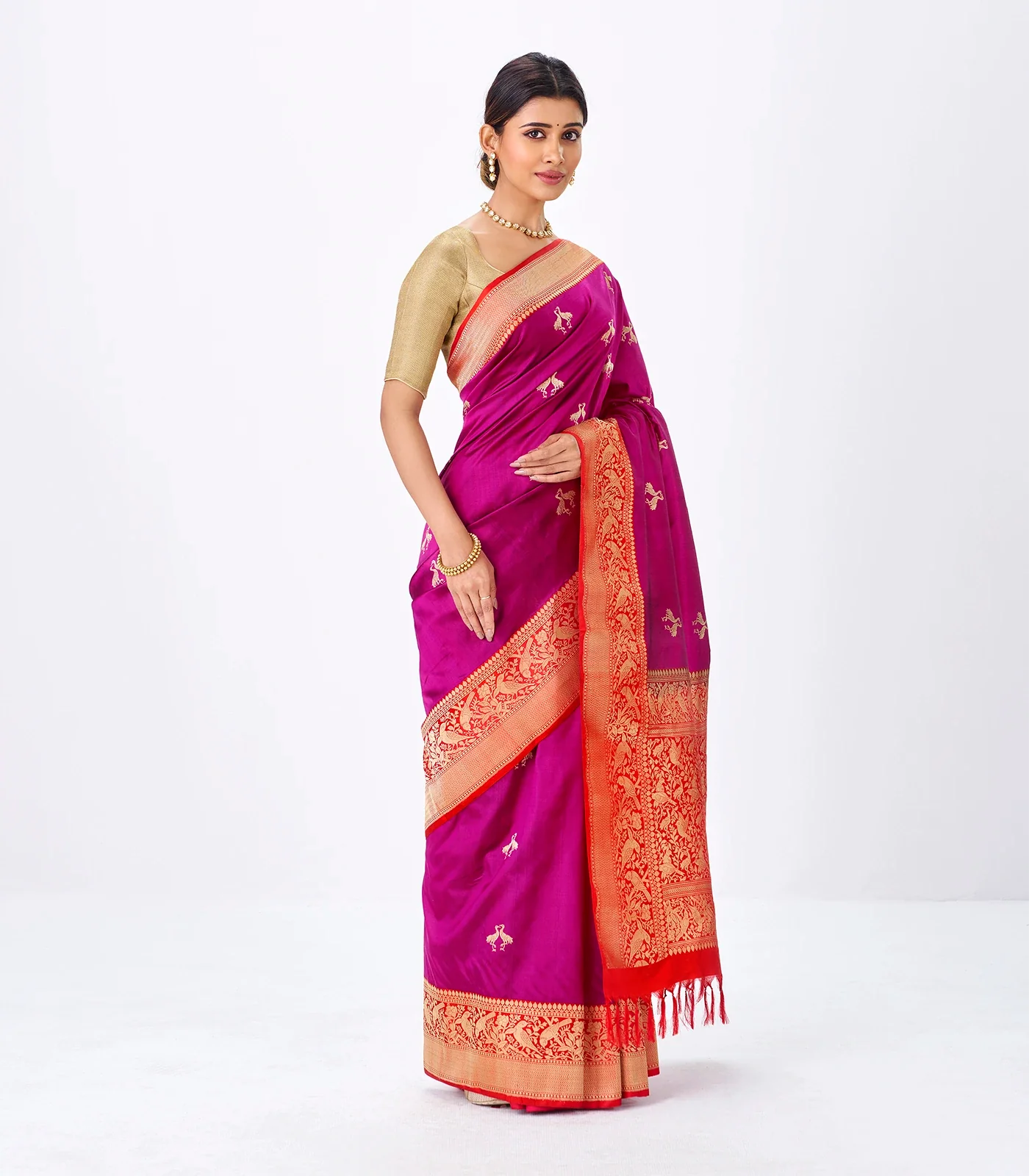Purple Handloom Banarasi Silk Saree With Bird Buttas