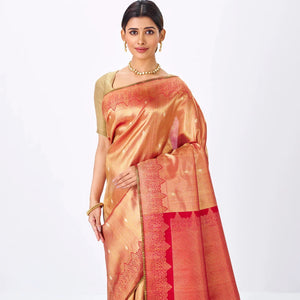 Red Handloom Kanchipuram Silk Saree With Floral Zari Motifs