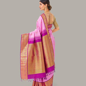 Baby Pink Handloom Kanchipuram Korvai Silk Saree With Zari Buttas